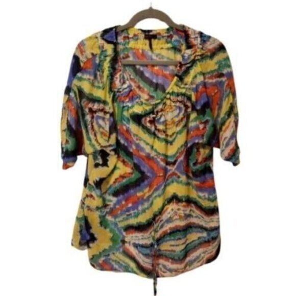 Sofia Womens Sz S Multicolor  Geometric Short Sleeve Blouse - Picture 5 of 8